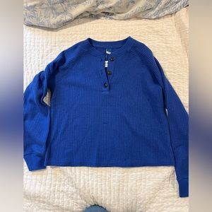 Blue waffle knit half button up shirt